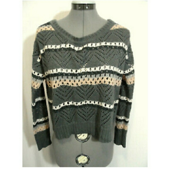 XHILARATION Crochet Sweater Top S Gray Pink crop - Picture 2 of 5